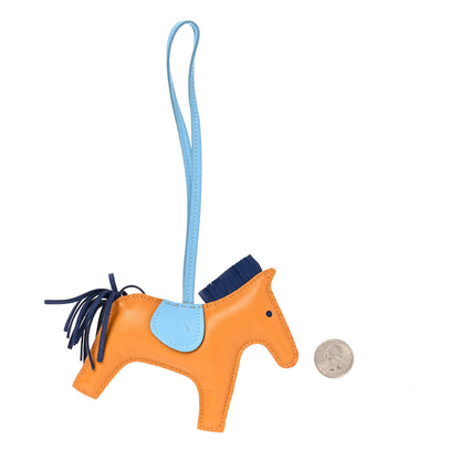 Hermes Milo Lambskin Grigri Rodeo Horse Bag Charm MM Naturel Bouton D'Or Celeste Bleu Saphir 2 of 6