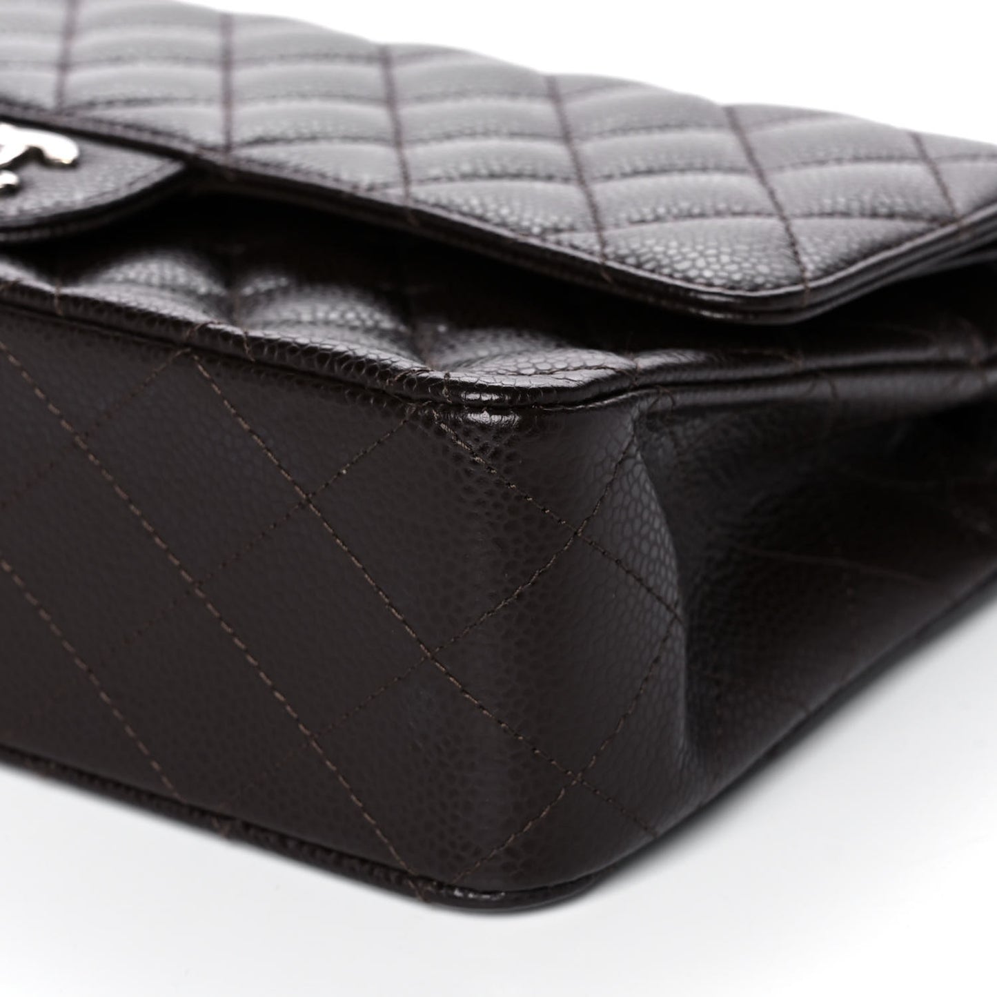 Caviar Quilted Medium Double Flap Dark Brown