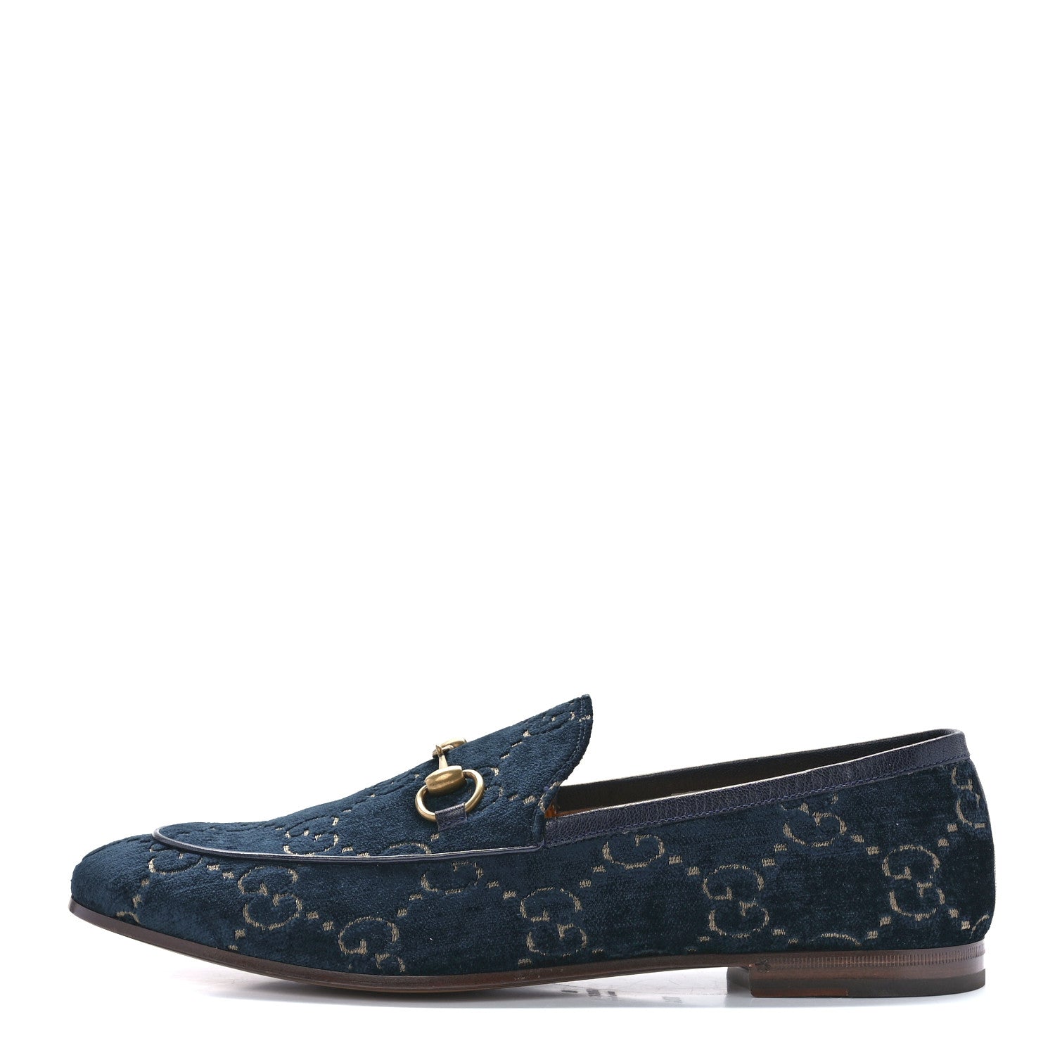 Gucci Velvet GG Monogram Horsebit Mens Jordaan Loafers 10.5 Blue Beige 1 of 8