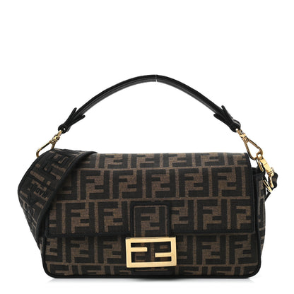Fendi Fabric Jacquard FF 1974 Medium Baguette Tobacco Moro Black 1 of 12