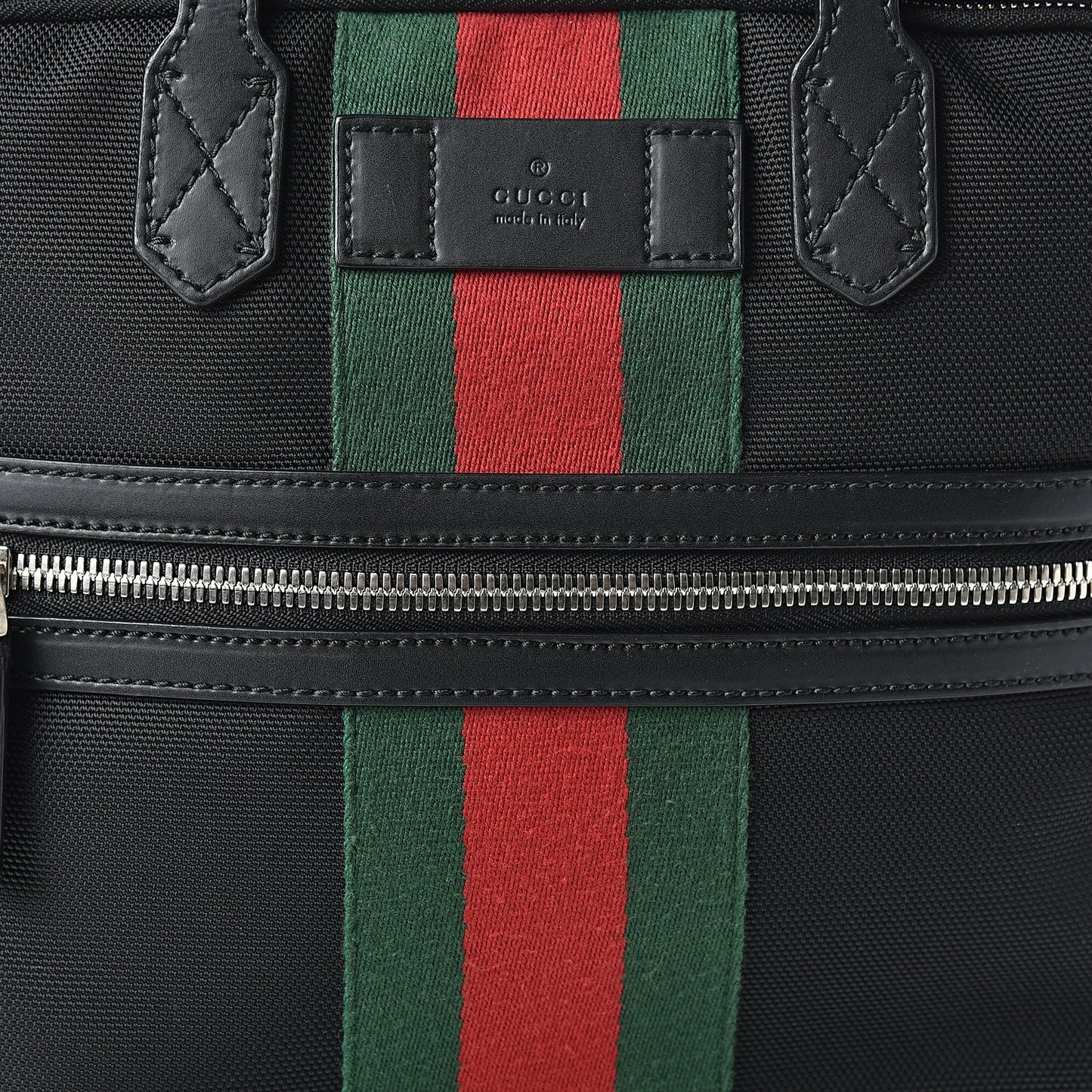 Techno Canvas Appia Calfskin Web Tote Backpack Black