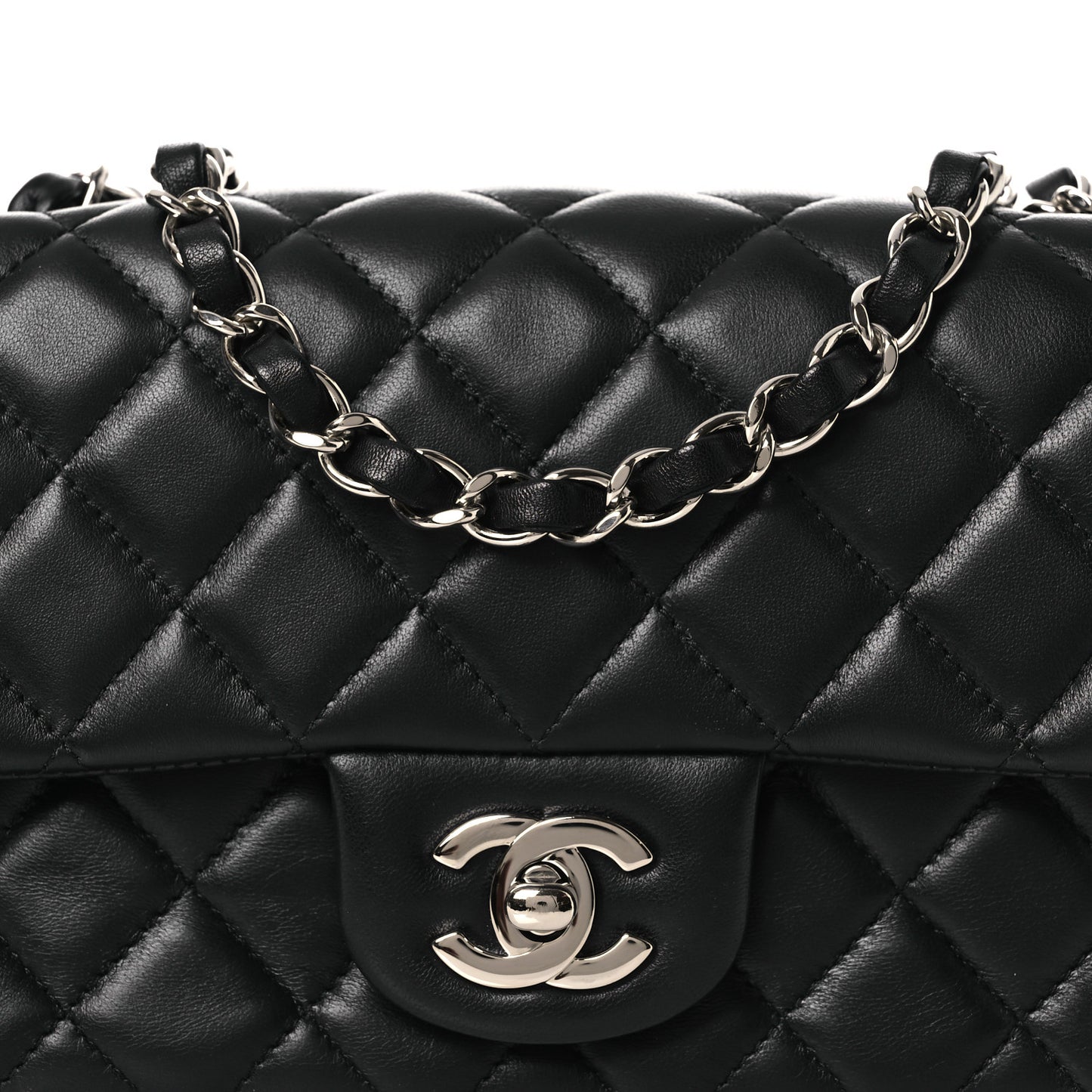 Lambskin Quilted Mini Rectangular Flap Black