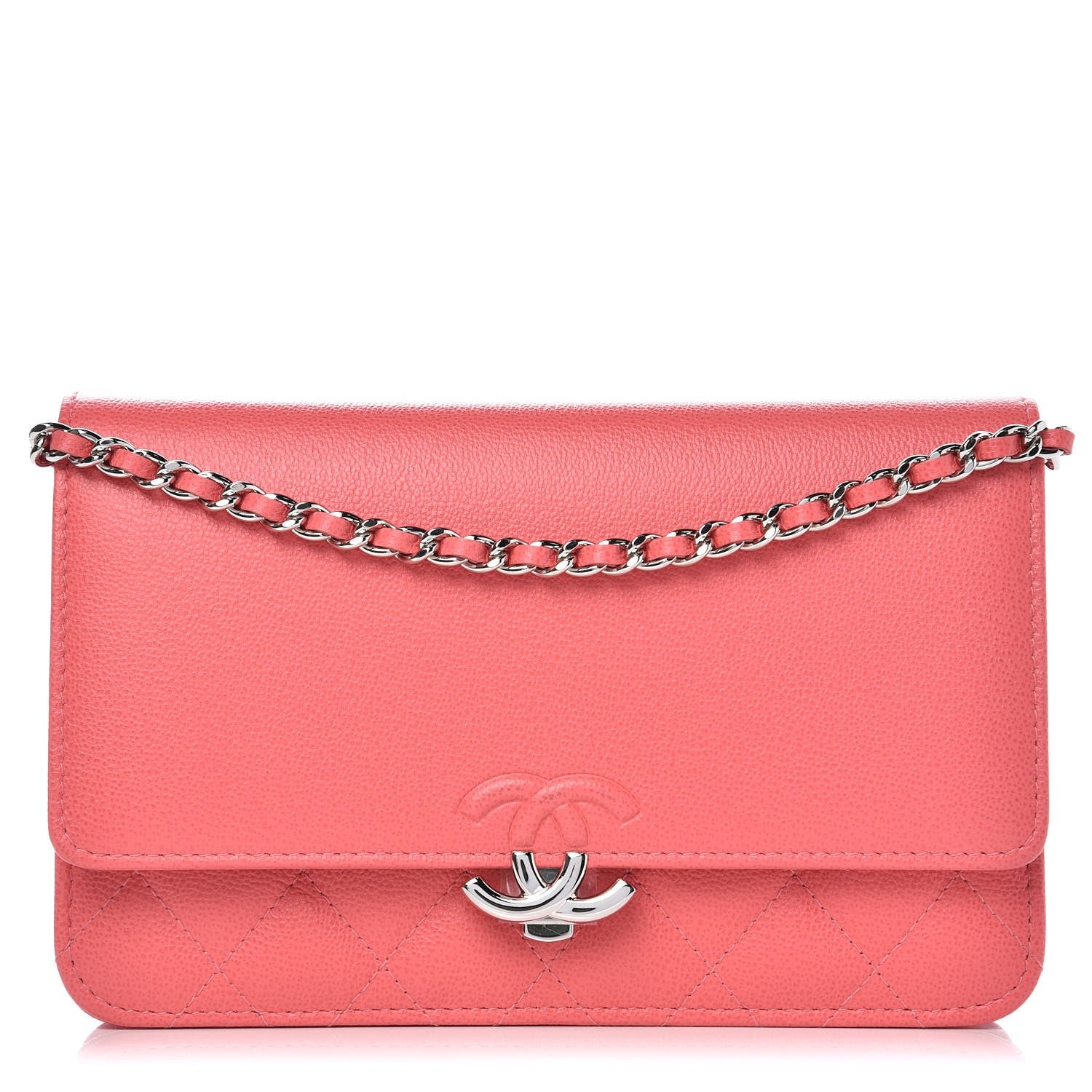 Chanel Grained Calfskin Quilted CC Box Wallet On Chain WOC Pink 1 of 9