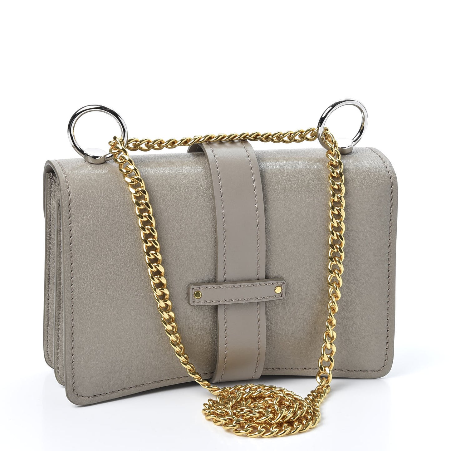 Shiny Goatskin Calfskin Aby Chain Shoulder Bag Motty Grey