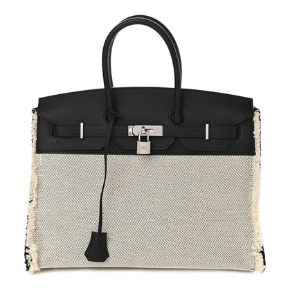 Hermes Swift Twill H Fray Fray Birkin 35 Black Ecru 1 of 11