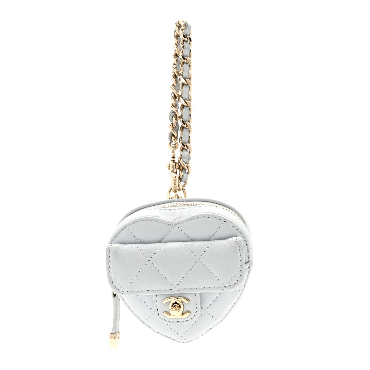 Lambskin Quilted CC In Love Mini Heart Bag Charm  Light Blue
