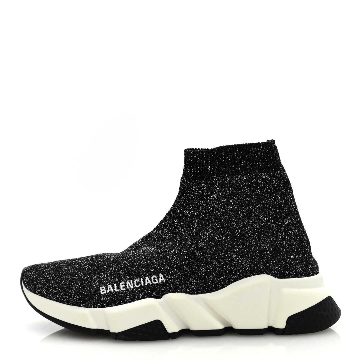 Laminated Knit Bi-Color Sole Womens Speed Sneakers 35 Black White