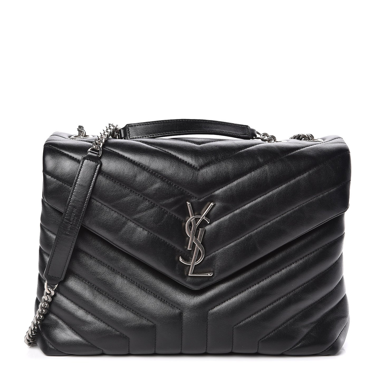 Calfskin Y Quilted Monogram Medium Loulou Chain Satchel Black