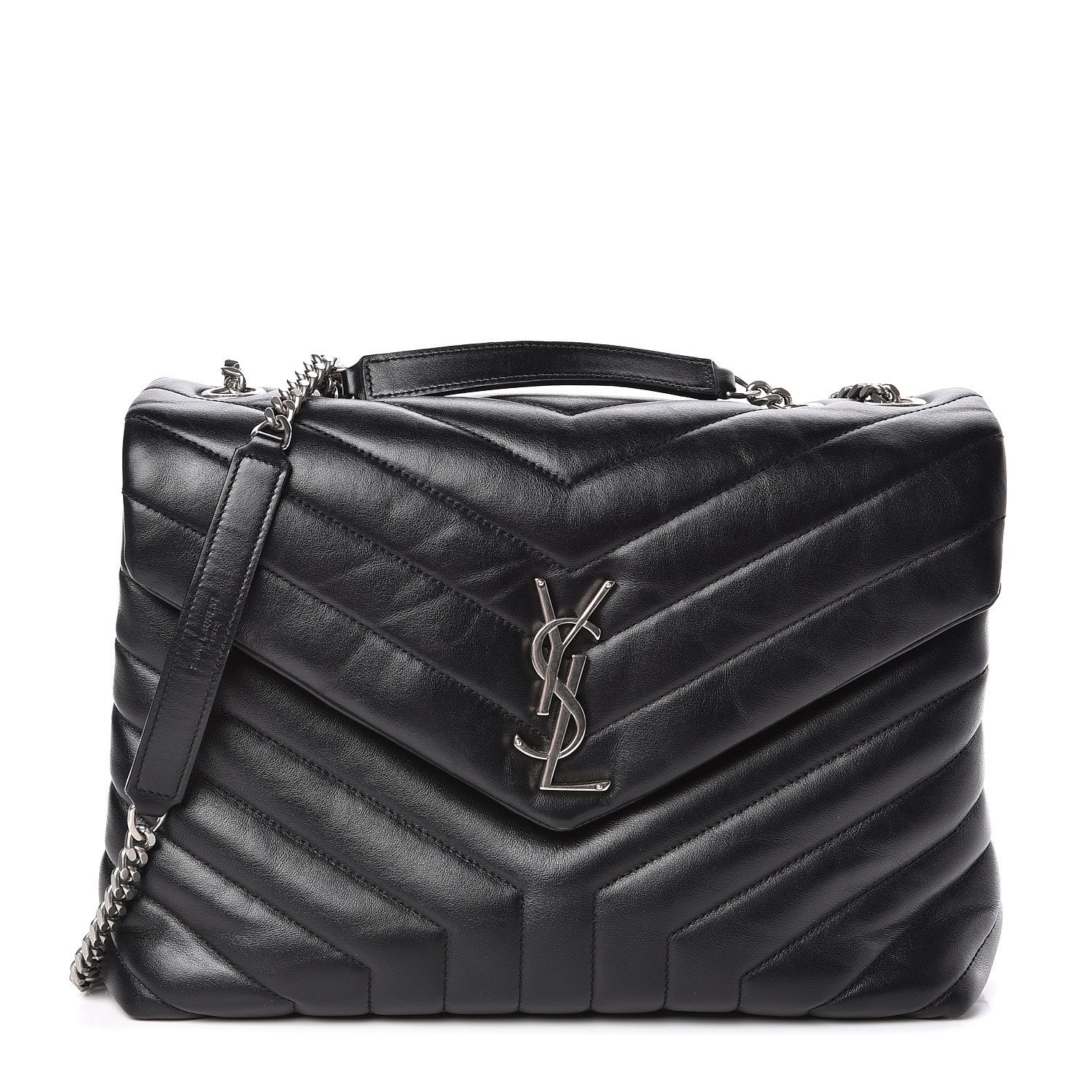 Saint Laurent Calfskin Y Quilted Monogram Medium Loulou Chain Satchel Black 1 of 10