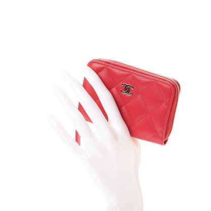 Chanel Lambskin Quilted Zip Around Coin Purse Wallet Light Red 2 of 8