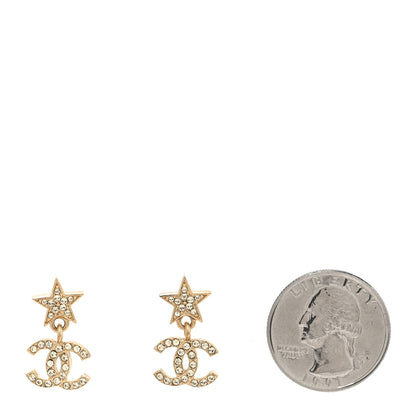 Chanel Crystal CC Star Drop Earrings Gold 2 of 5