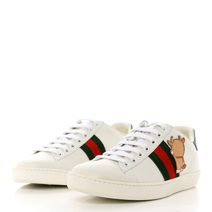 Gucci X DORAEMON Calfskin Fujiko Embroidered Womens Ace Sneakers 37 White Green 3 of 9