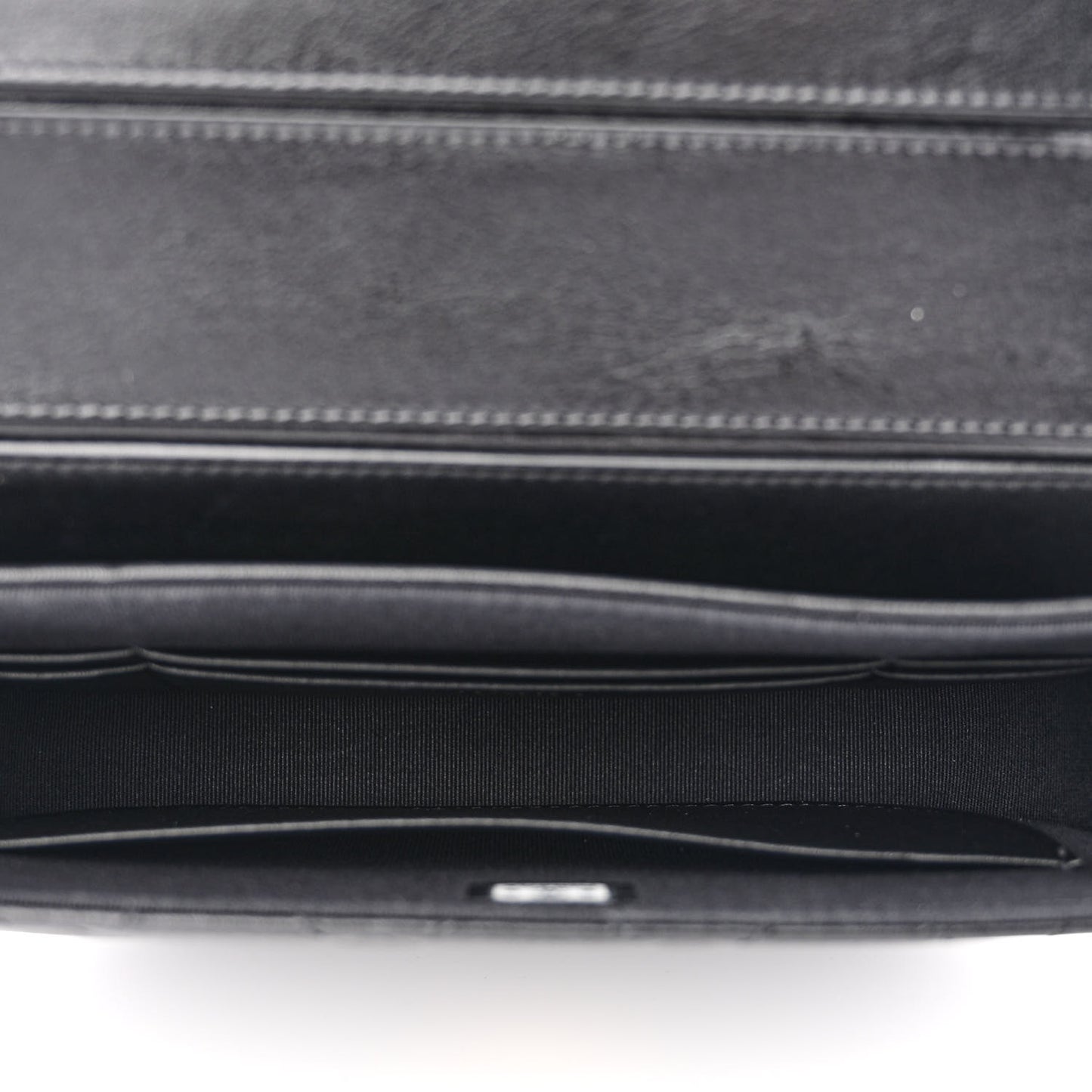 Shiny Aged Calfskin Quilted Top Handle Clutch With Chain Black