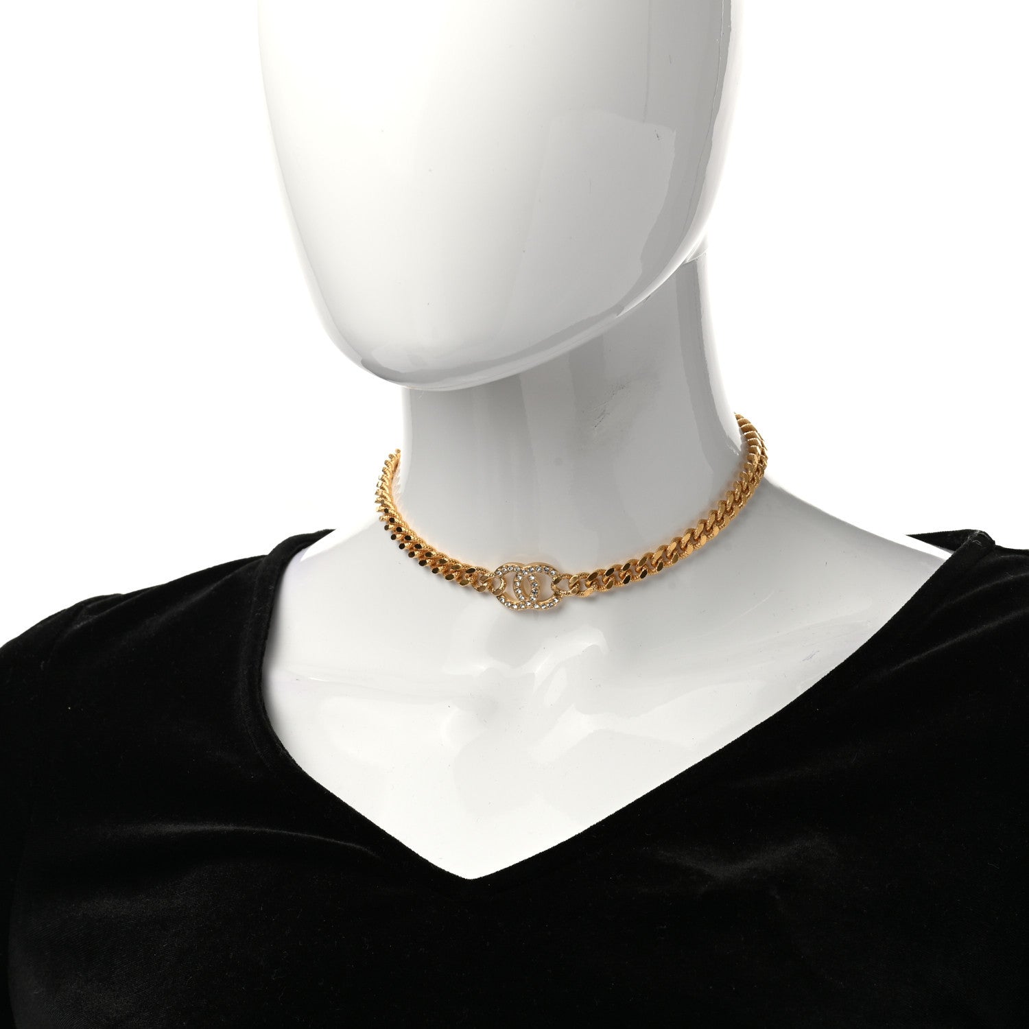 Chanel Crystal Chain Link CC Choker Necklace Gold 1 of 5