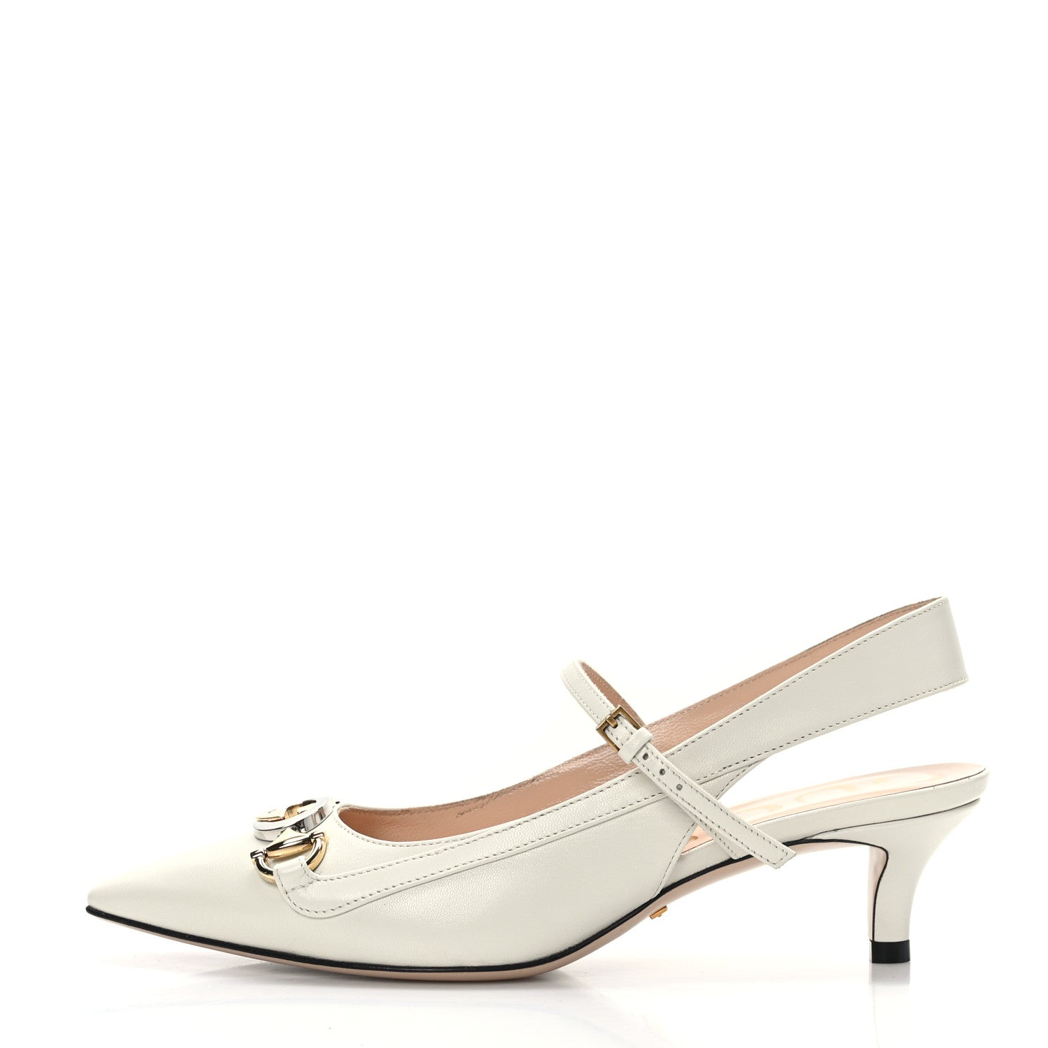 Gucci Malaga Kid Zumi Low Heel Slingback Pumps 35.5 White 1 of 7
