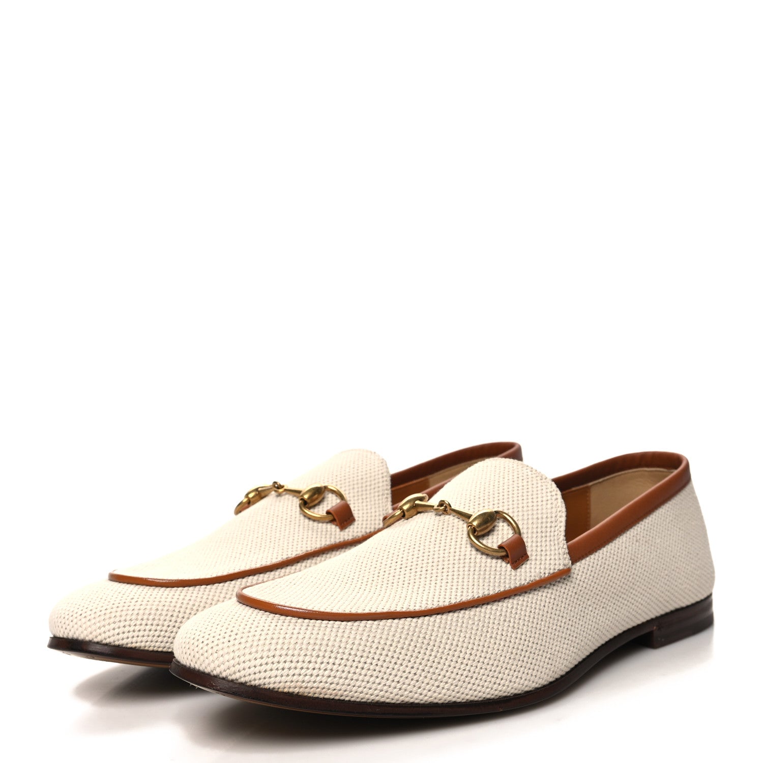 Gucci Canvas Horsebit Mens Jordaan Loafers 8.5 Natural Honey Brown 3 of 9