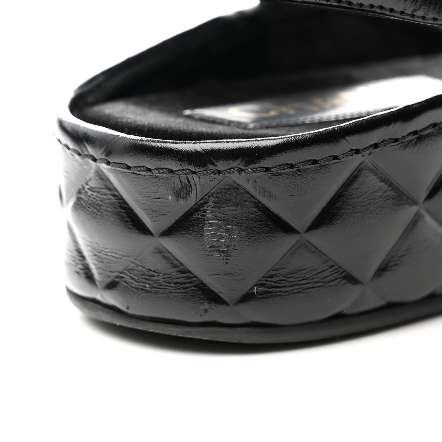 Chanel Shiny Calfskin Logo Platform Sandals 39 Black 1756721