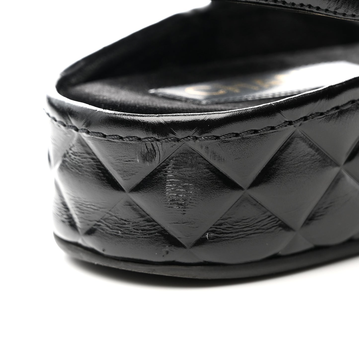 Shiny Calfskin Logo Platform Sandals 39 Black
