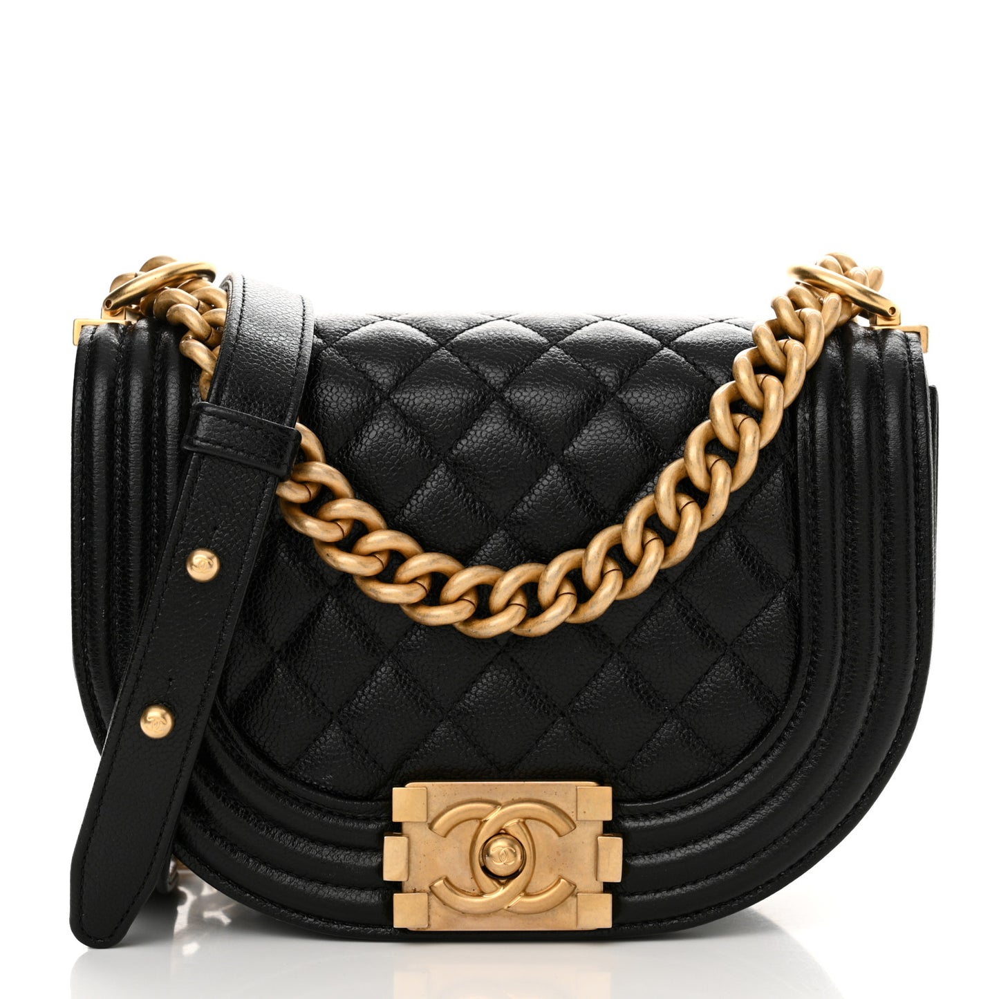 Caviar Quilted Small Boy Messenger Bag Black