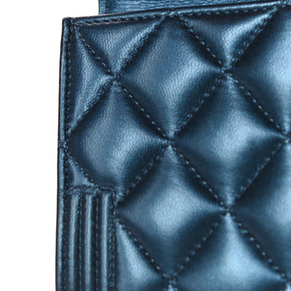 Chanel Metallic Lambskin Quilted Large Boy Gusset Flap Wallet Blue 18 of 19