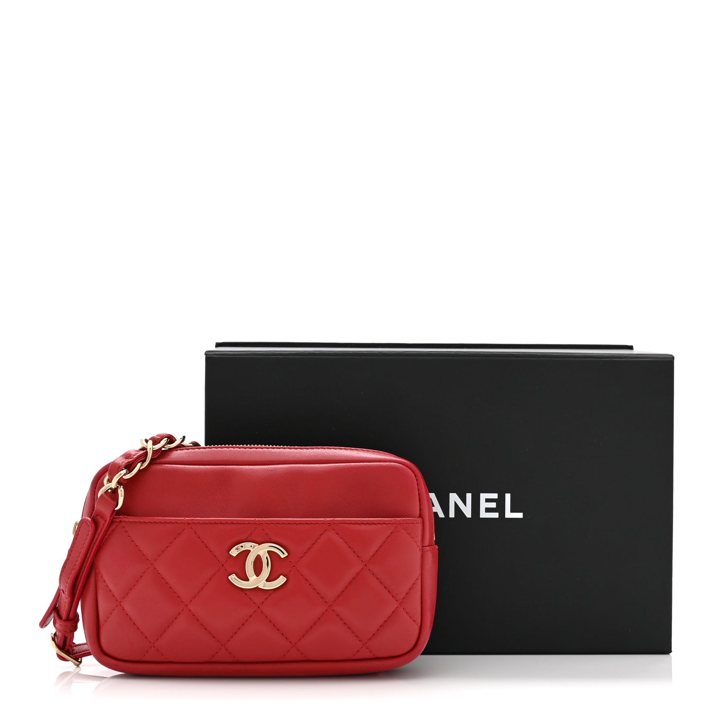 Lambskin Quilted Waist Bag With Pouch Red
