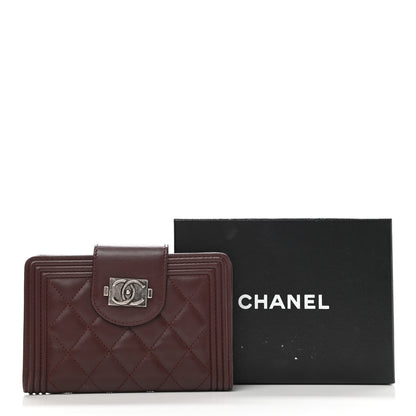 Chanel Lambskin Quilted Boy Zipped Pocket Wallet Burgundy 8 of 8