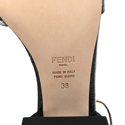 Fendi Vitello Crocodile Embossed Promenade Ankle Strap Sandals 38 Black 6 of 7