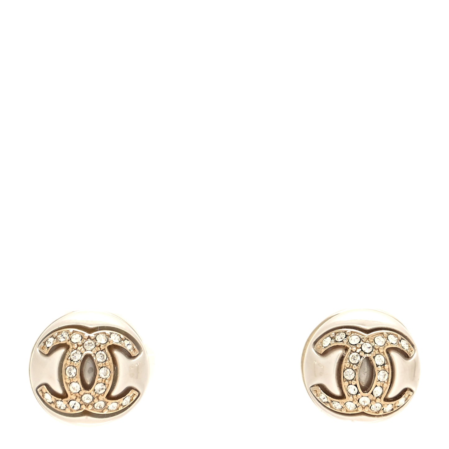Pearl Crystal Metal CC Round Earrings Gold