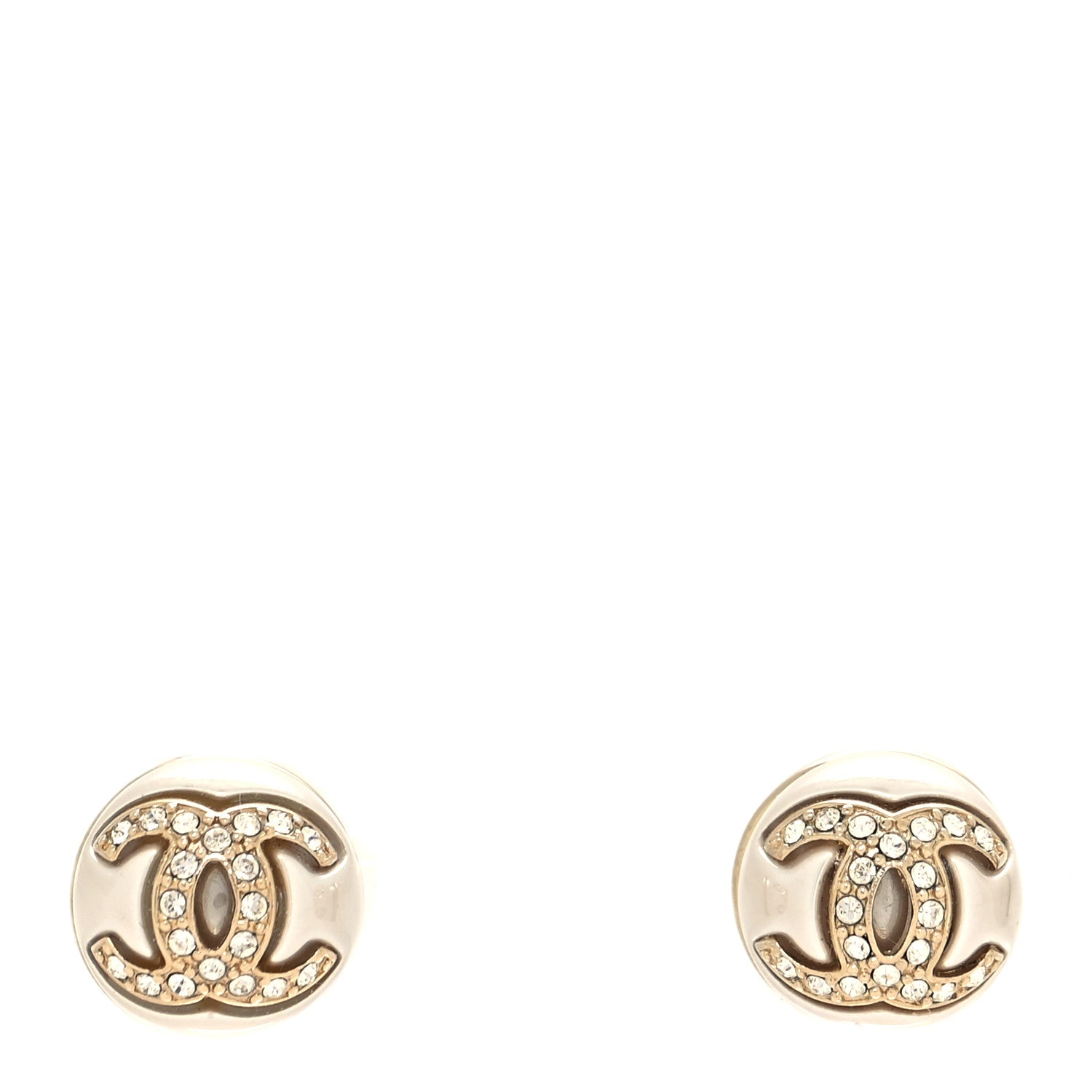 Chanel Pearl Crystal Metal CC Round Earrings Gold 1 of 4