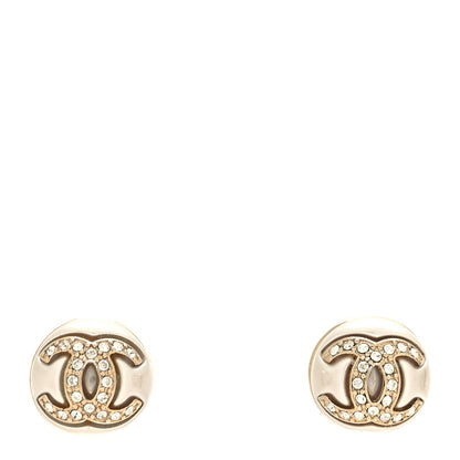Chanel Pearl Crystal Metal CC Round Earrings Gold 1 of 4