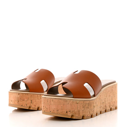 Hermes Calfskin Cork Eze 30 Sandals 38 Marron Glaise 3 of 9