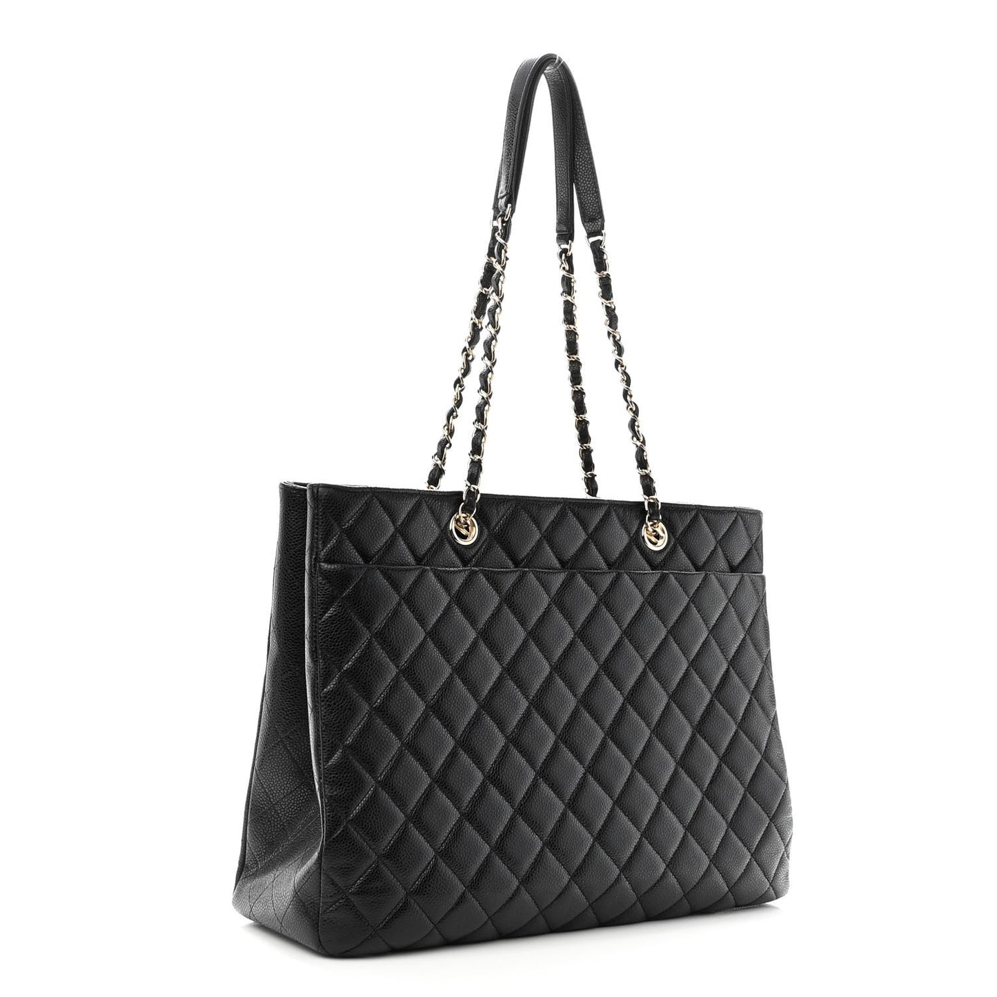Caviar Quilted Large Shopping Tote Black