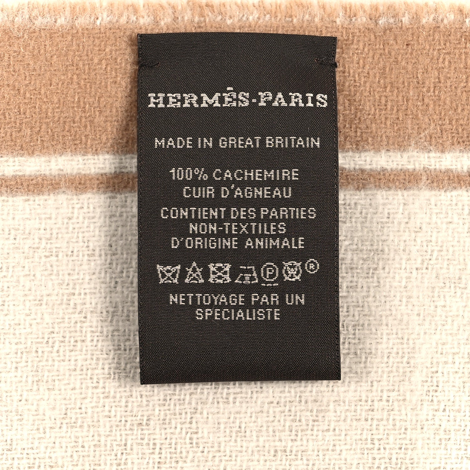 Hermes Cashmere Casaque Grand Mors Muffler Camel Ivory 1895665