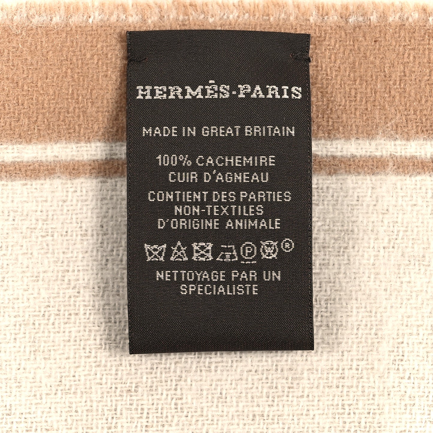 Cashmere Casaque Grand Mors Muffler Camel Ivory