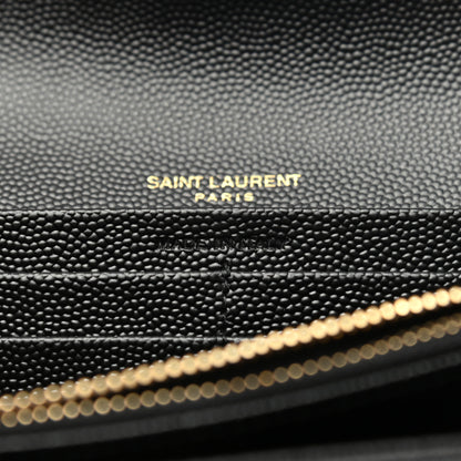 Saint Laurent Grain De Poudre Matelasse Chevron Monogram Flap Wallet Black 7 of 8