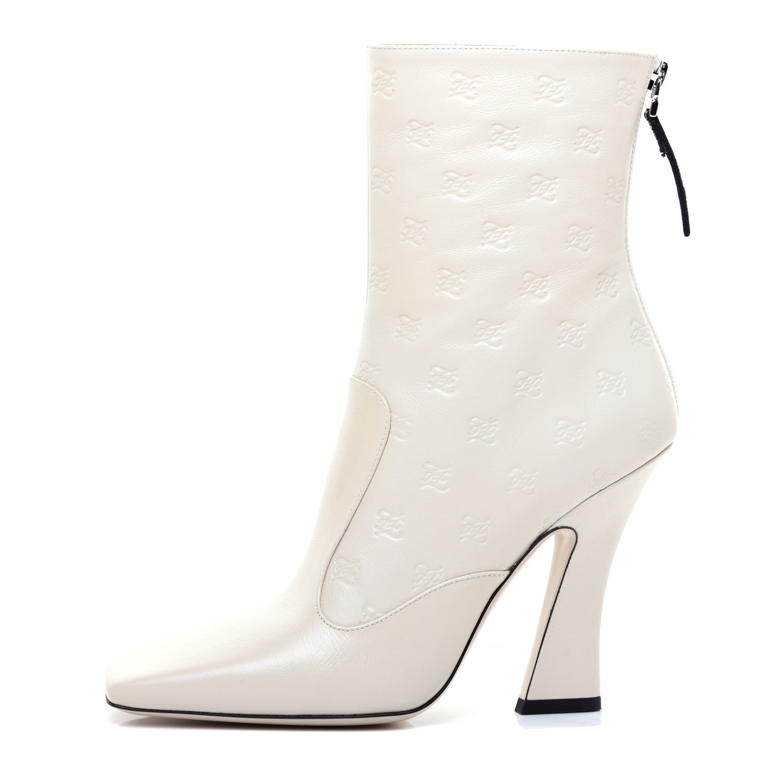 Fendi Vitello Karligraphy Embossed FFreedom High Heel Ankle Boots 39 White 1 of 8