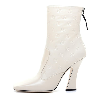 Fendi Vitello Karligraphy Embossed FFreedom High Heel Ankle Boots 39 White 1 of 8
