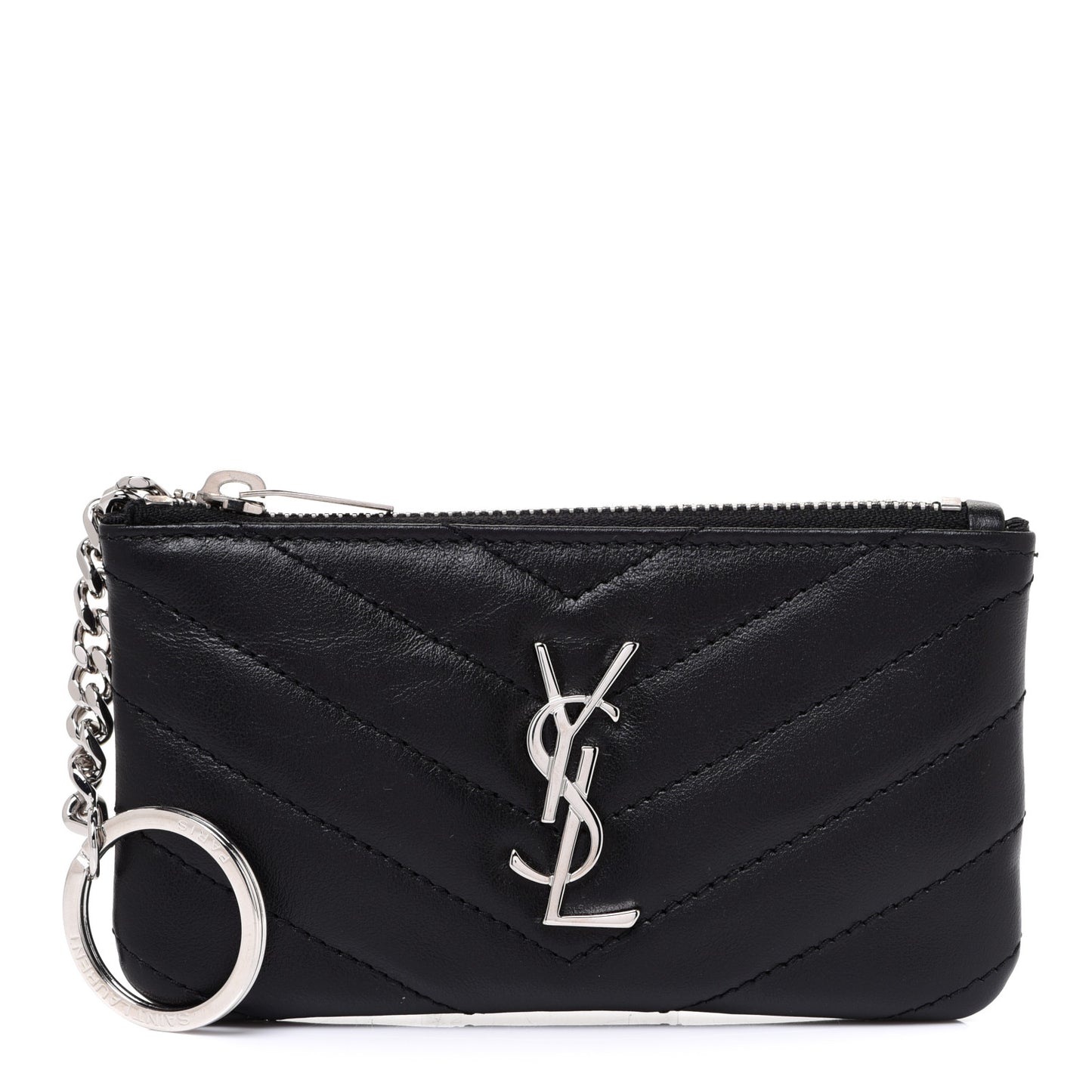 Calfskin Matelasse Monogram Key Pouch Black