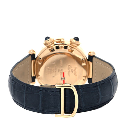 Cartier 18K Yellow Gold Alligator 38mm Pasha C Moonphase Alarm Quartz Watch Blue 3 of 5