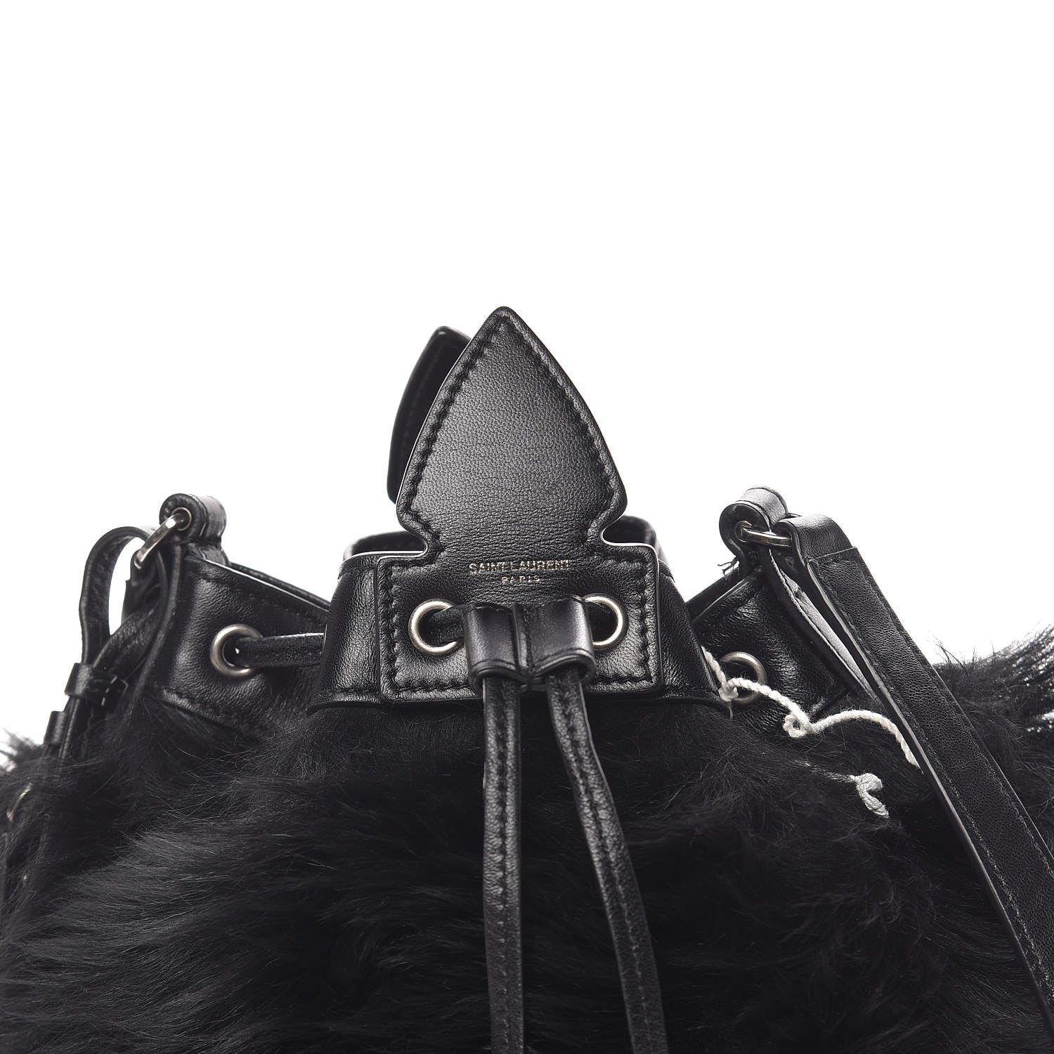 Saint Laurent Shearling Anja Bucket Bag Black 7 of 9