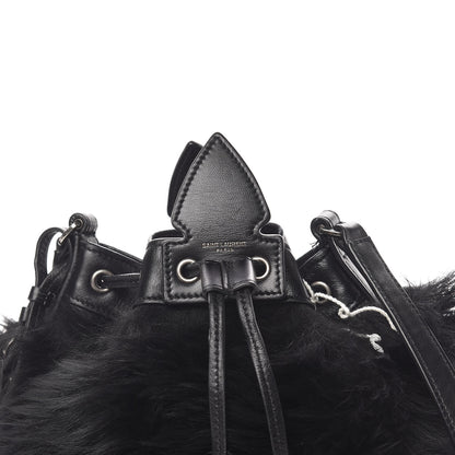 Saint Laurent Shearling Anja Bucket Bag Black 7 of 9