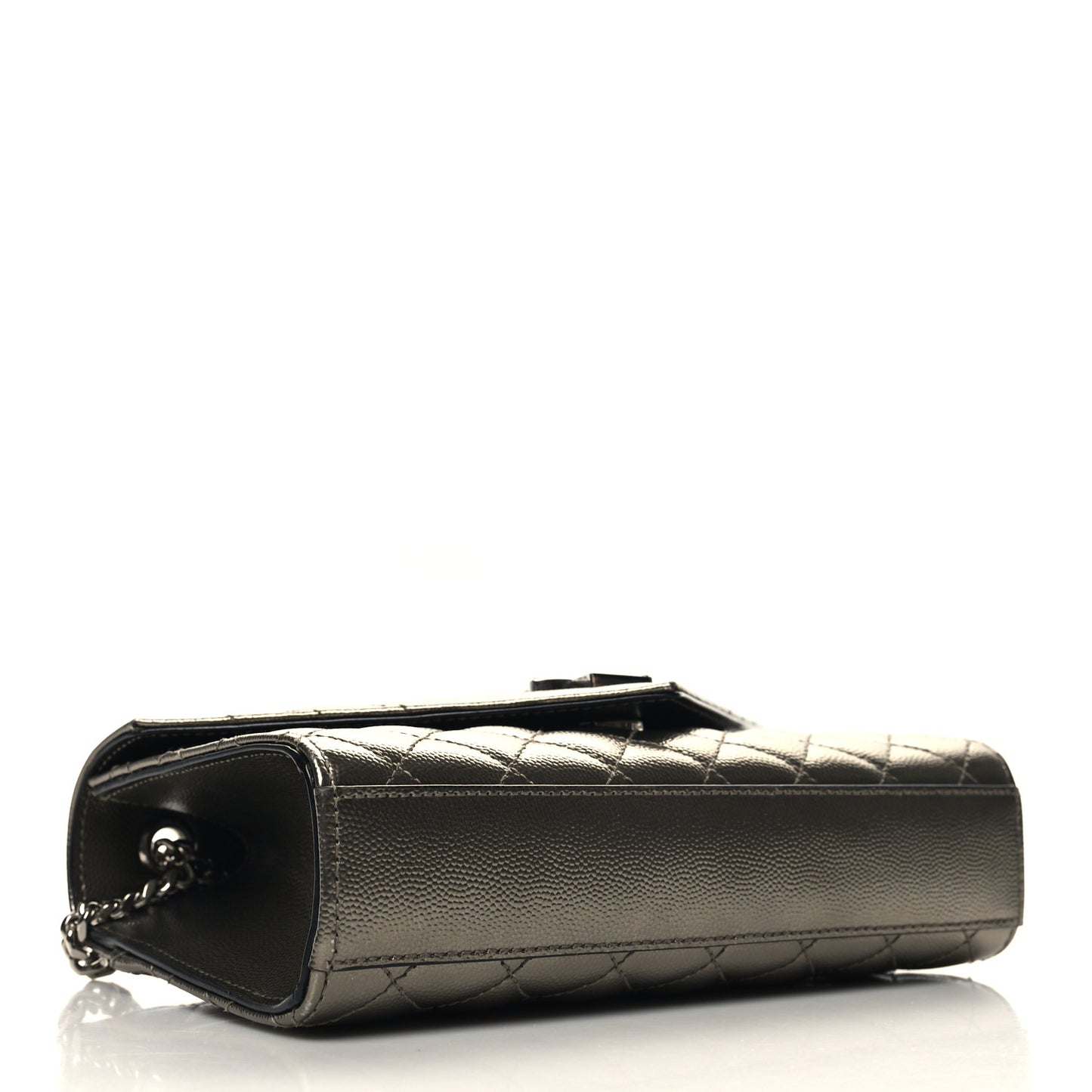 Metallic Grain De Poudre Textured Mixed Matelasse Triquilt Small Monogram Satchel Piombo