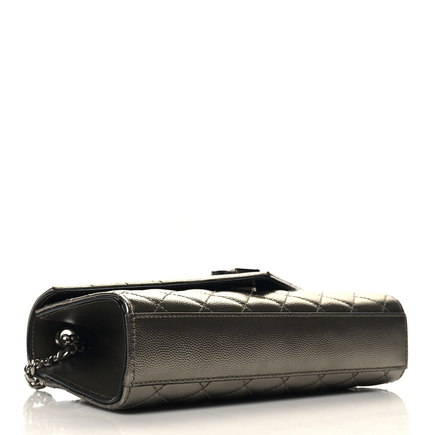 Saint Laurent Metallic Grain De Poudre Textured Mixed Matelasse Triquilt Small Monogram Satchel Piombo 4 of 9