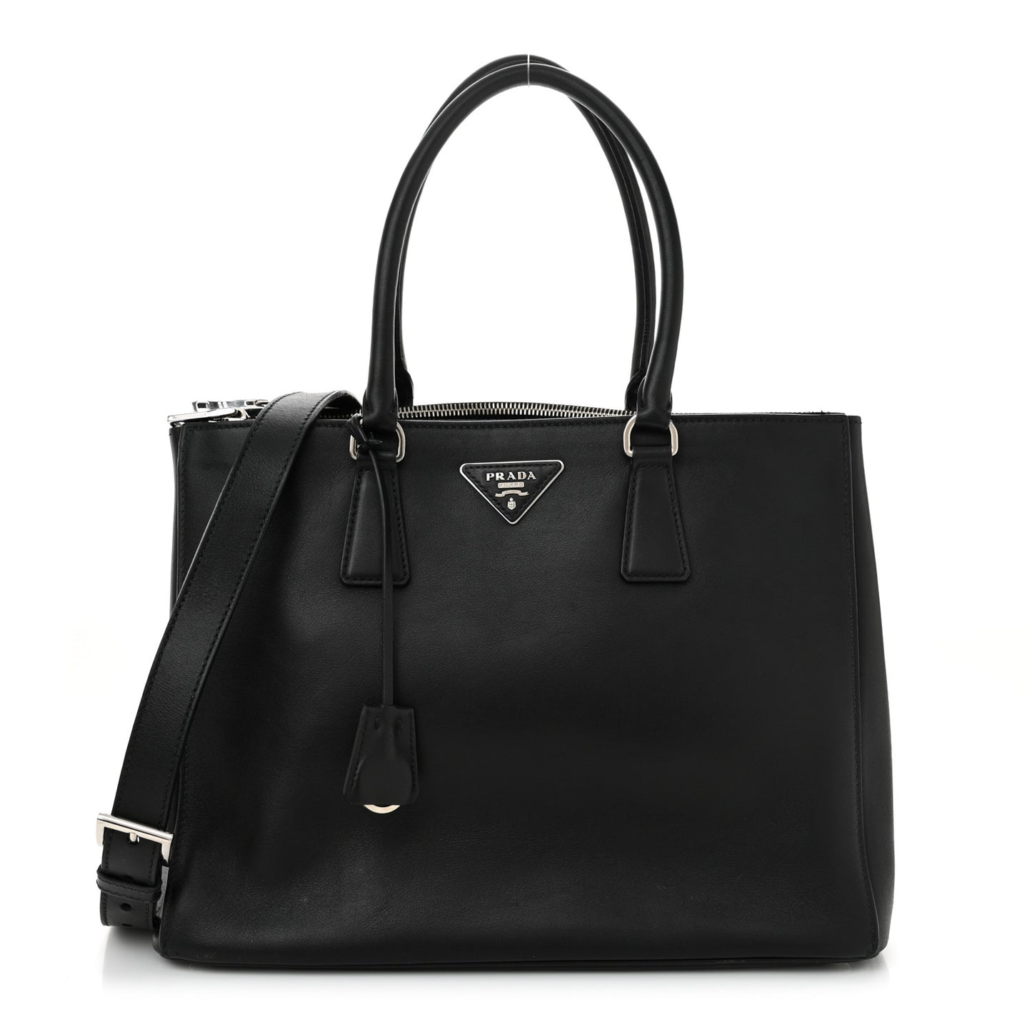 City Calf Bi-Color Medium Galleria Double Zip Tote Black Celeste