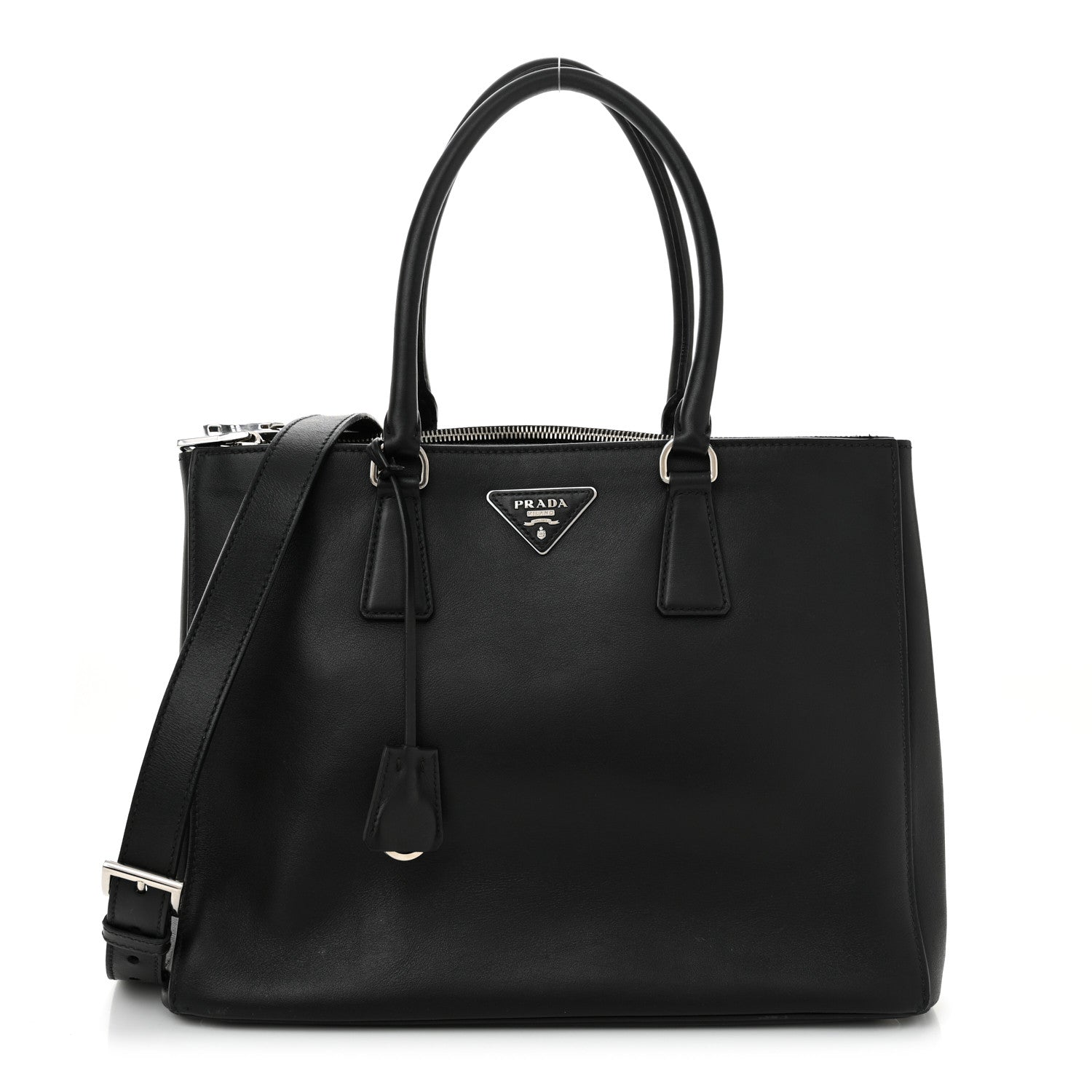 Prada City Calf Bi-Color Medium Galleria Double Zip Tote Black Celeste 1 of 18