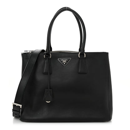 Prada City Calf Bi-Color Medium Galleria Double Zip Tote Black Celeste 1 of 18