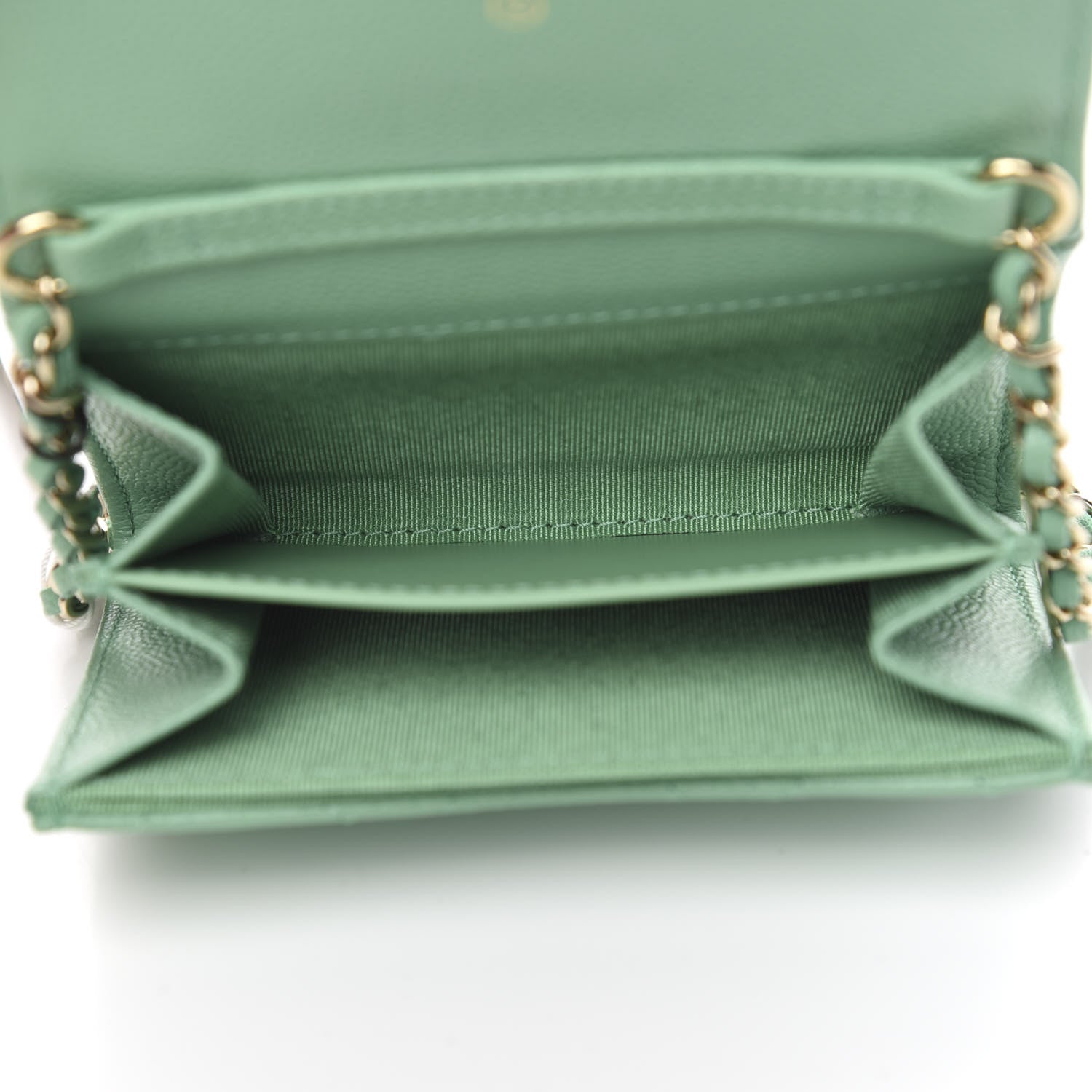 Chanel Caviar Quilted Flap Card Holder On Chain Light Green 5 of 10
