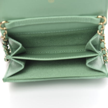 Chanel Caviar Quilted Flap Card Holder On Chain Light Green 5 of 10