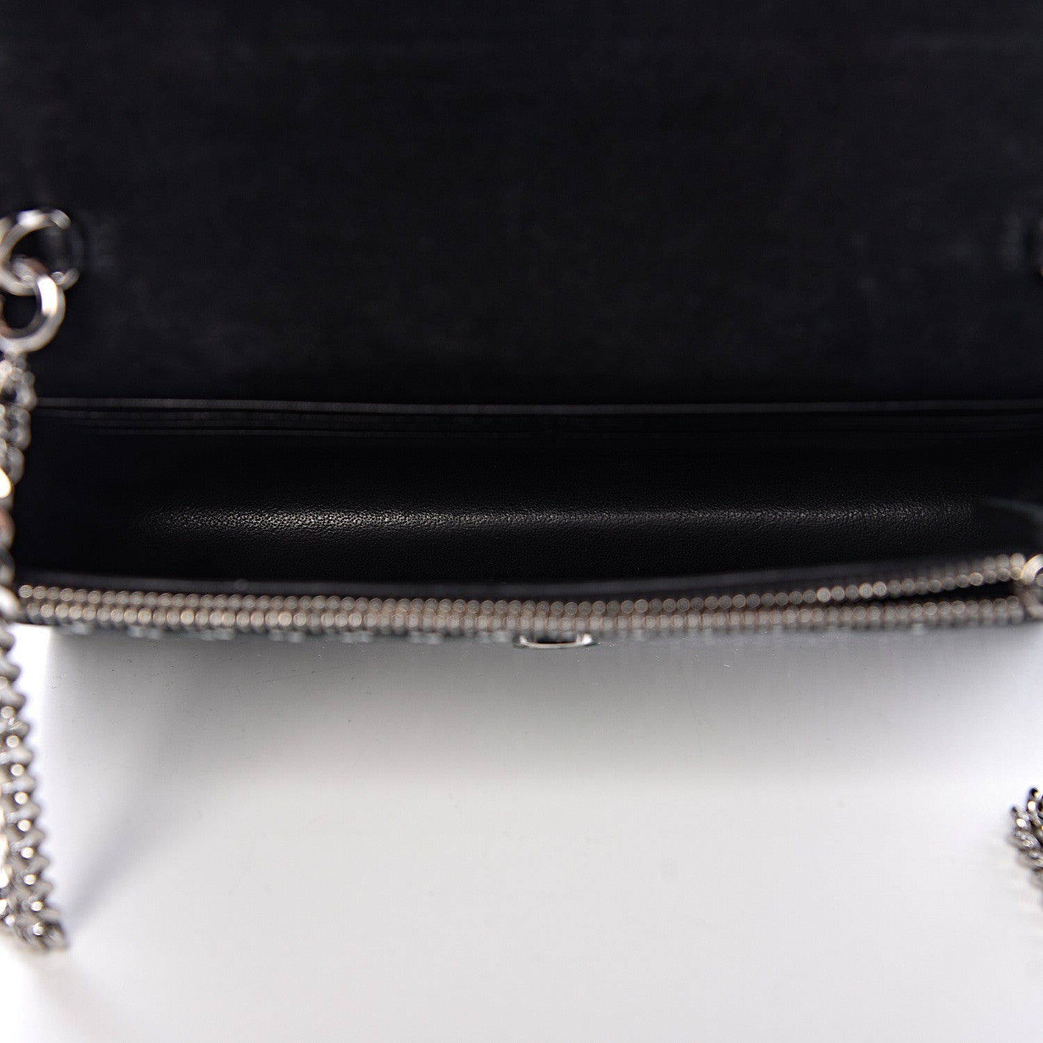 Saint Laurent Metallic Calfskin Classic Monogram Kate Tassel Chain Wallet Black Argento 5 of 9