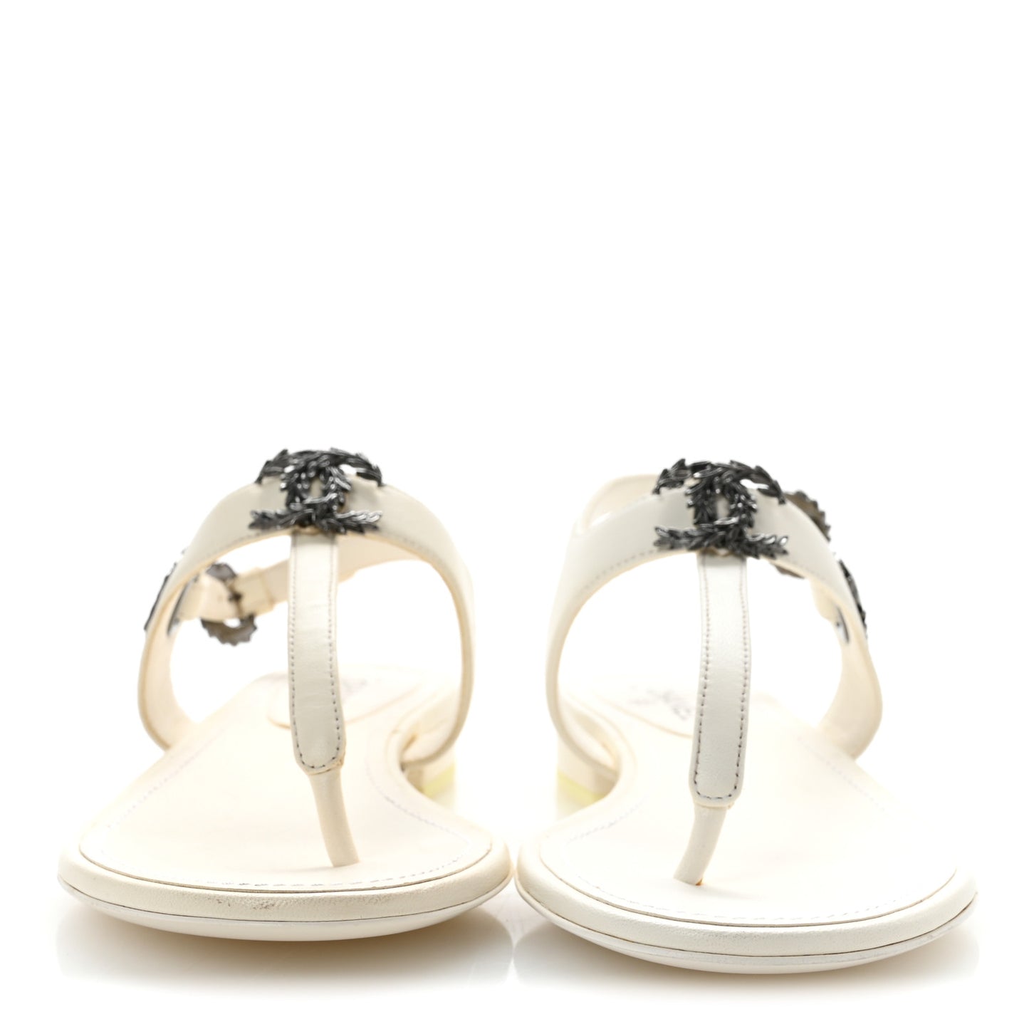 Lambskin CC Leaf Thong Sandals 36 White